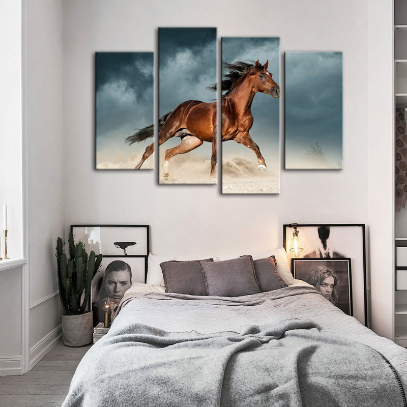 4-teilige braune Pferde in der Wüste - Leinwand Wandkunst Malerei | Karnz