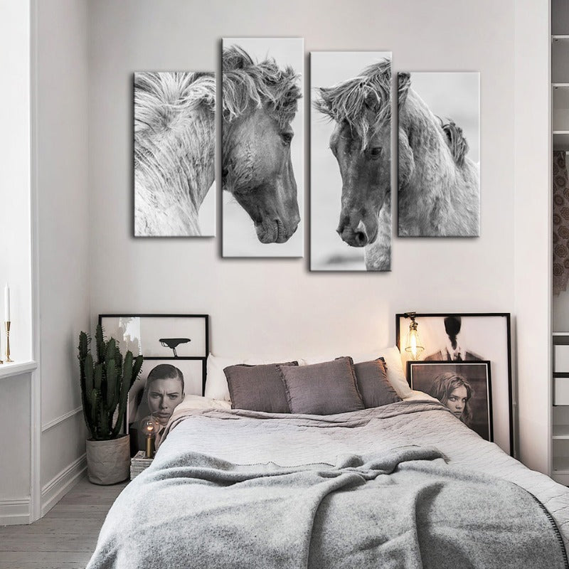 4 Stück Zwei Weiße Pferde - Leinwand Wandkunst Gemälde