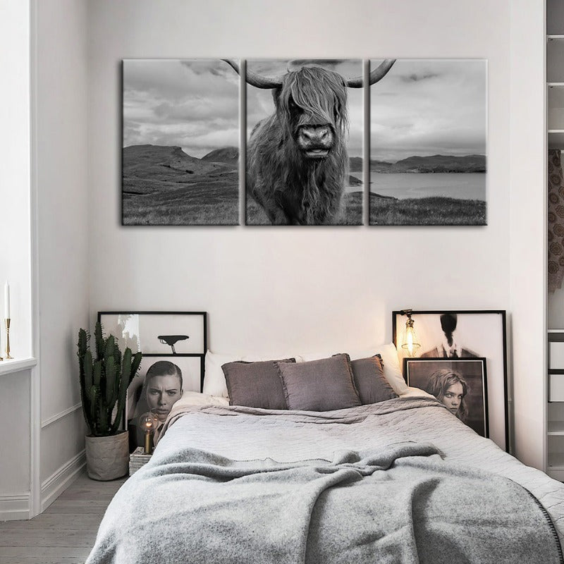 Schwarz und Weiß Kuh-Canvas Wandkunst Gemälde 3 Teile