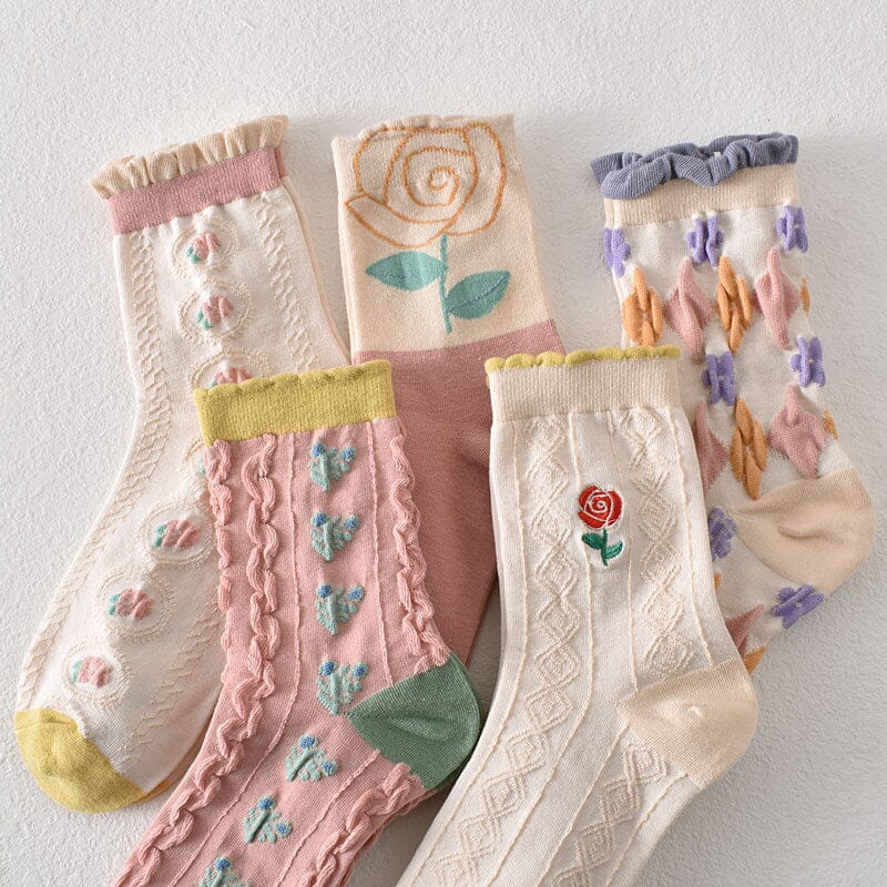 Damen-Baumwollsocken mit Blumenmuster (10 Paar)