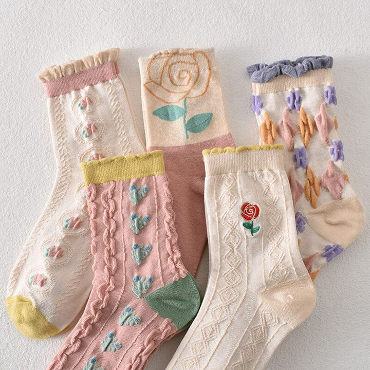 Damen-Baumwollsocken mit Blumenmuster (10 Paar)