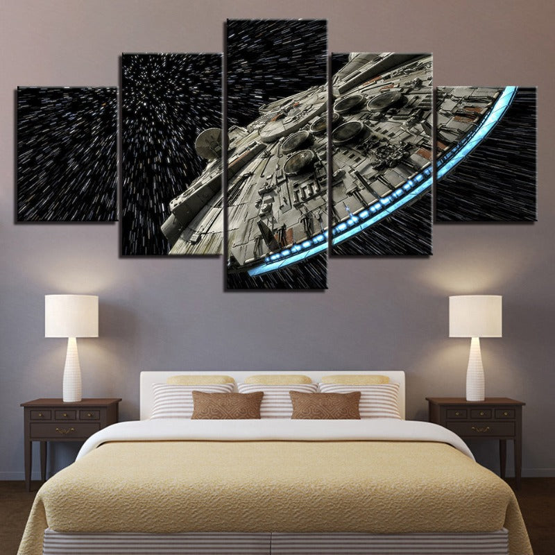 5 Stück fesselnde UFOs in der Galaxie - Leinwand Wandkunst Gemälde