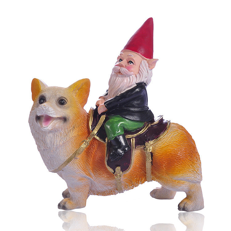 Weihnachts-Zwerg auf Hund, Harz-Figur, 12x7x15 cm
