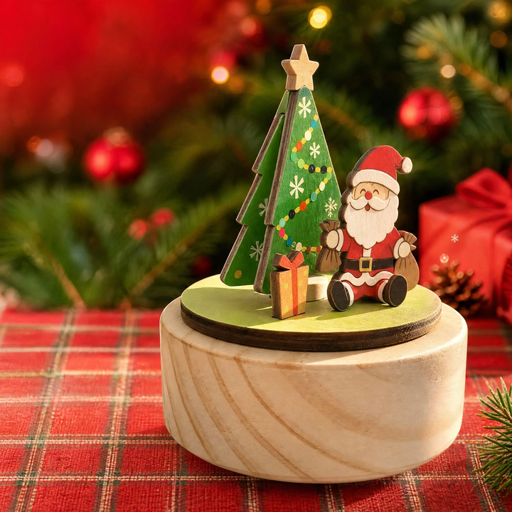 Weihnachtliche Holz-Spieluhr mit Weihnachtsmann