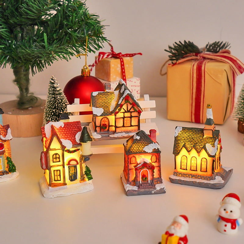 Beleuchtetes Weihnachts-Häuschen aus Kunstharz