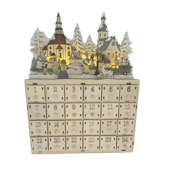 Weihnachts-Adventskalender aus Holz mit 24 Schubladen