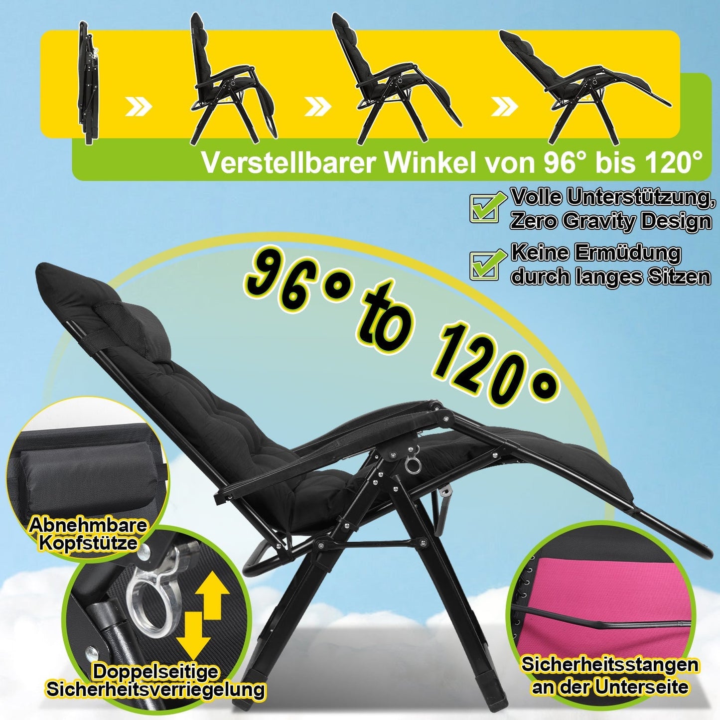 Sonnenliege Klappbar Liegestuhl bis 200kg | Karnz