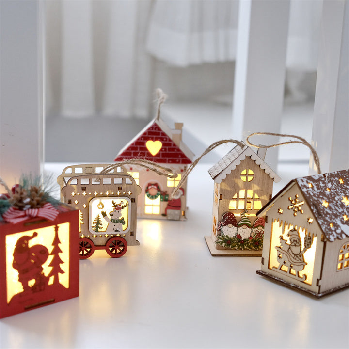 Beleuchtetes Holzhaus, Weihnachtsdekoration zum Aufhängen oder Stellen