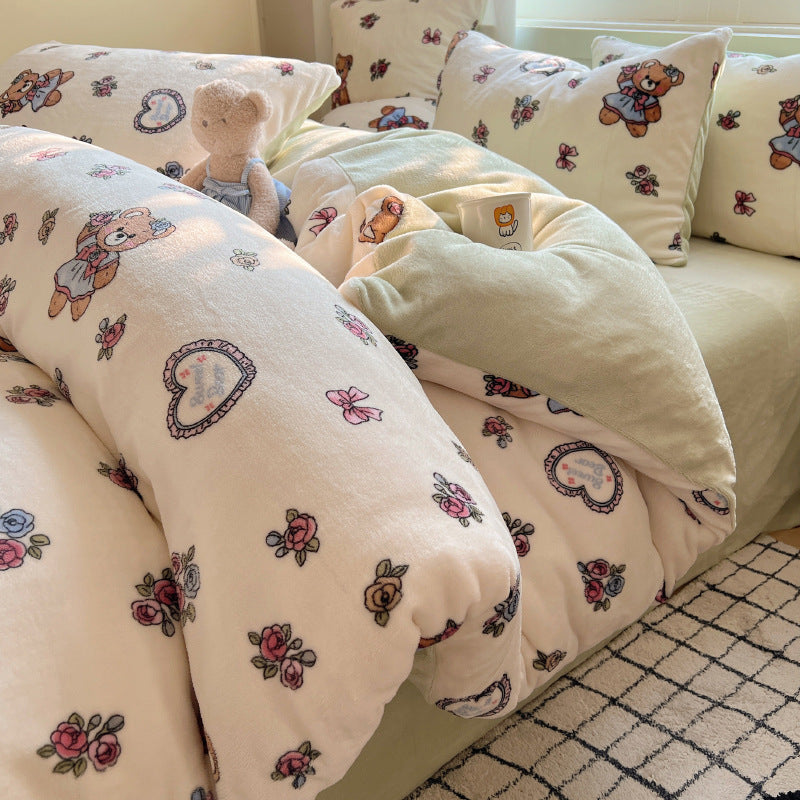 Milchfaser-Fleece Bettwäsche-Set, winterwarm