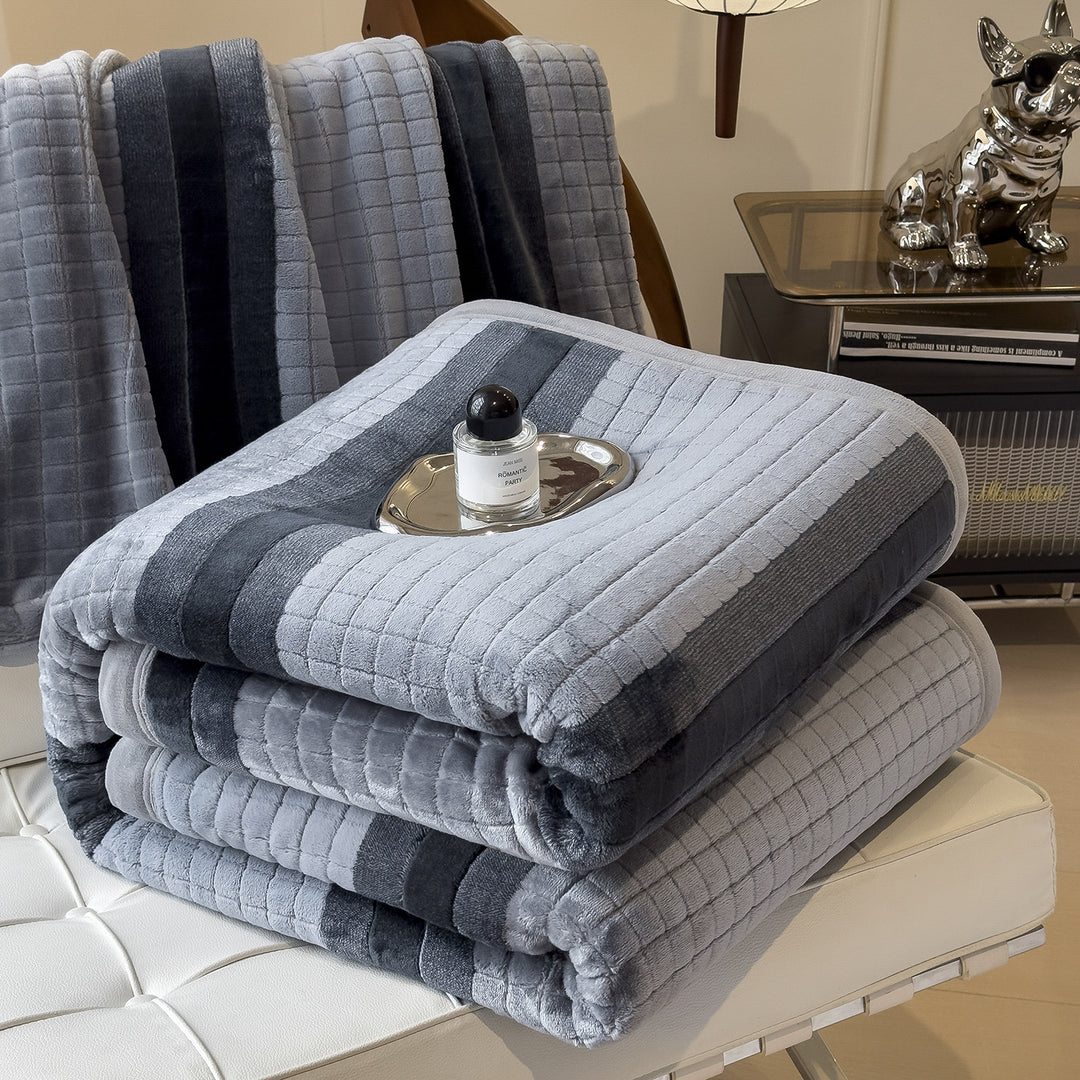 Luxuriöse Milchfaser-Fleece Wohndecke, gestreift, verschiedene Größen