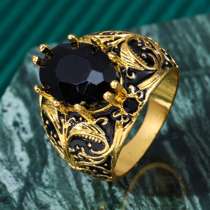 Gravierte Herren Schwarze Steinschale Ring Karnz