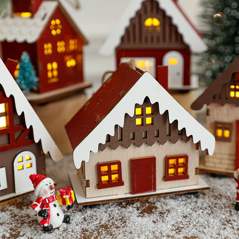 Beleuchtetes Holzhaus für Weihnachtsdekoration