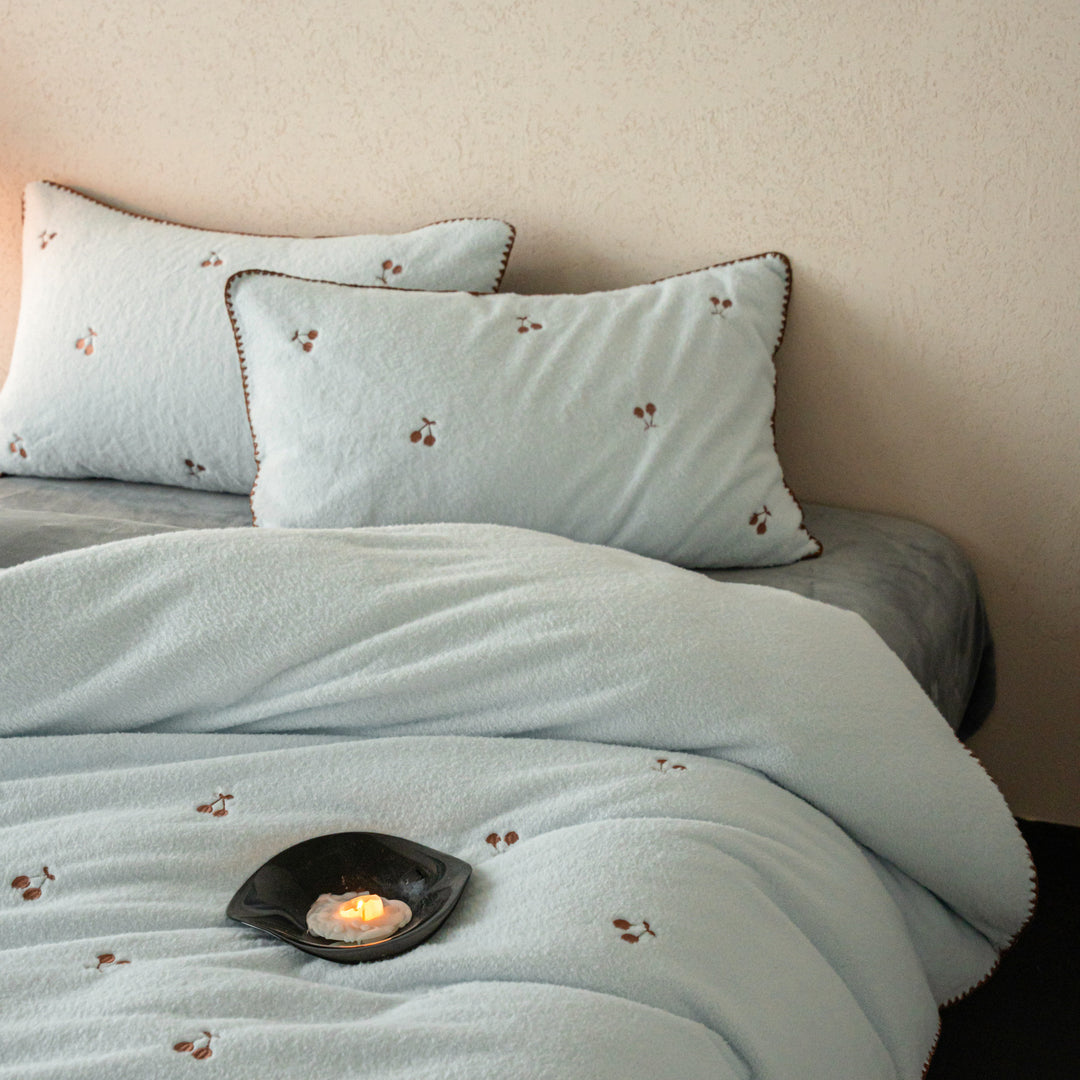 Milchfaser-Fleece Bettwäsche-Set, bestickt, für den Winter