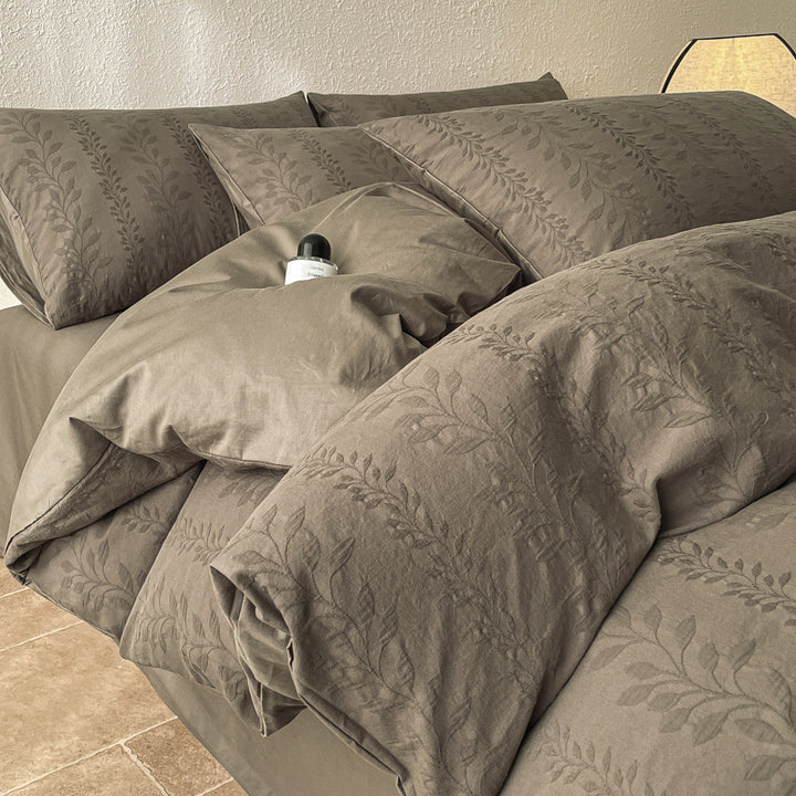 Baumwoll-Bettwäsche-Set, 4-teilig, 180 cm Bett, Naturholzstil