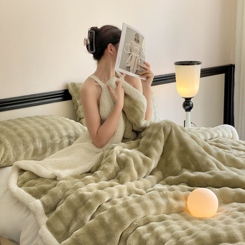 Doppellagige Decke aus Kaninchenfell-Imitat, warm und flauschig