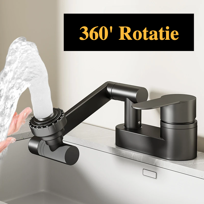 Aqua Twist Duo-Flex Waschbeckenmischer – 360° schwenkbarer Zwei-Loch-Armatur für heißes und kaltes Wasser Karnz