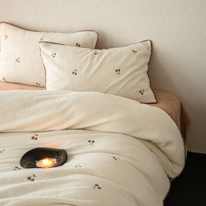 Milchfaser-Fleece Bettwäsche-Set, bestickt, für den Winter