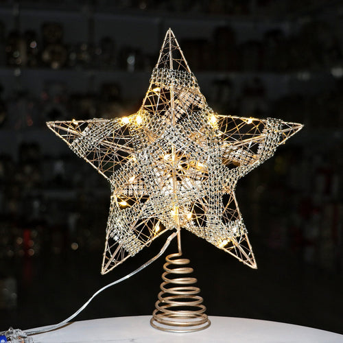 Weihnachtsbaum-Spitzenstern aus Eisen, beleuchtet