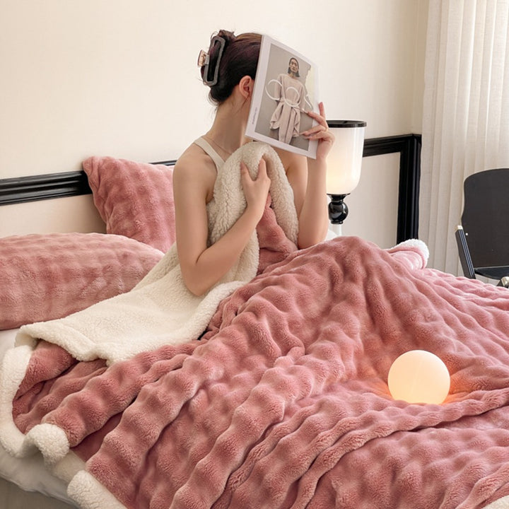 Doppellagige Decke aus Kaninchenfell-Imitat, warm und flauschig