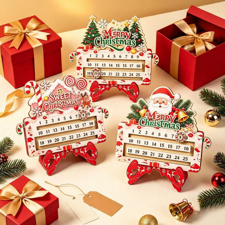 Holz-Adventskalender mit beweglichem Datumsmarker