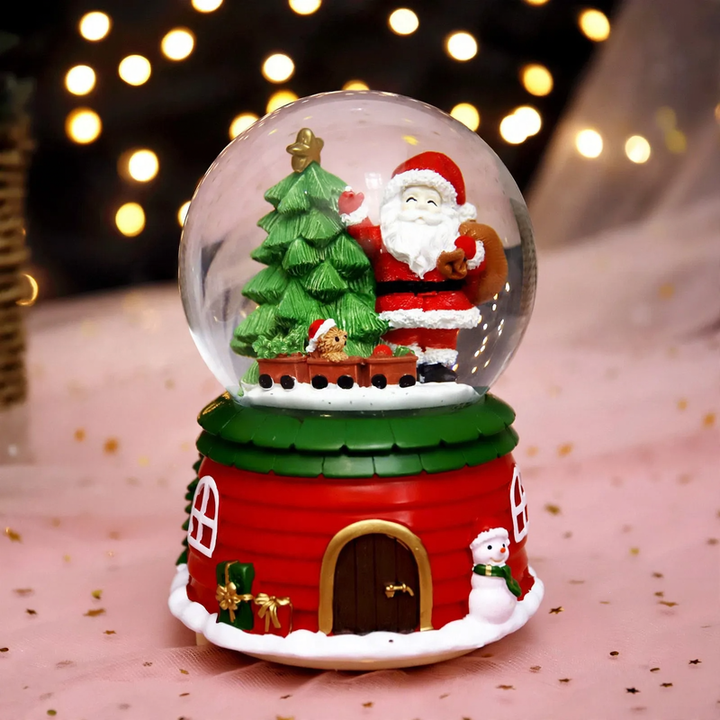 Weihnachtliche Spieluhr mit Schneekugel und Licht