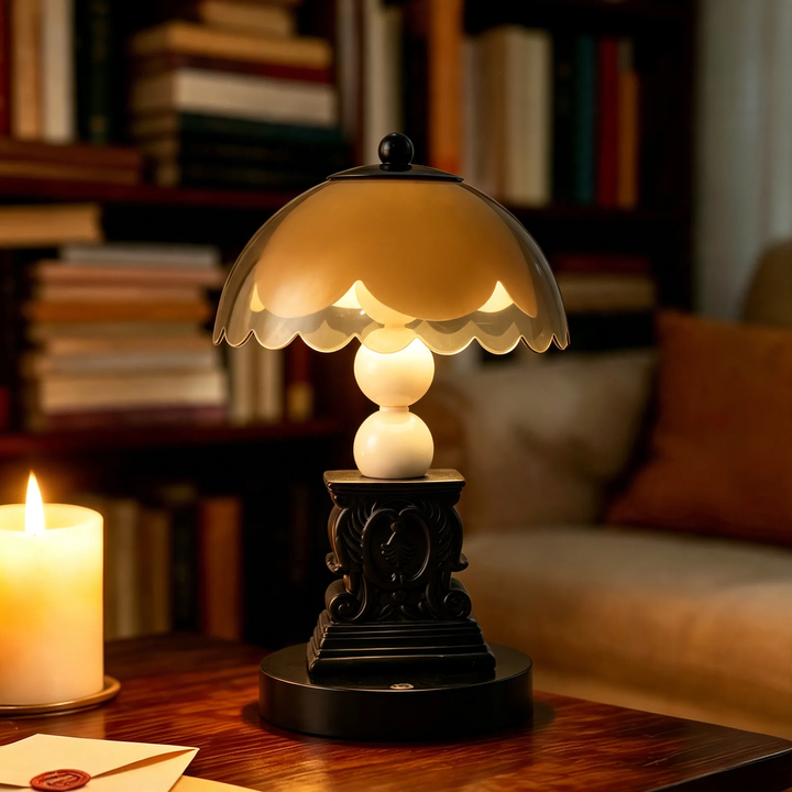 Nachttischlampe mit römischem Reliefmotiv