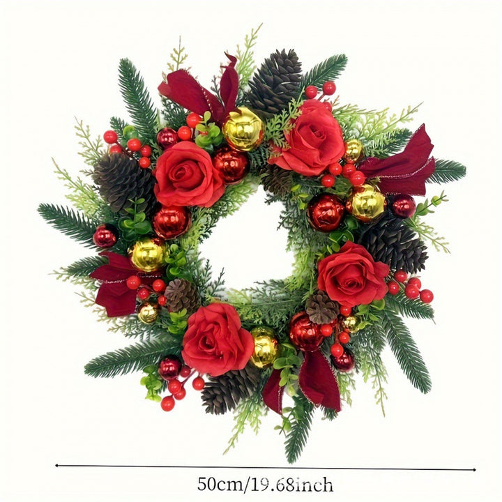 Weihnachtskranz mit Rosen und Goldkugeln, 50 cm