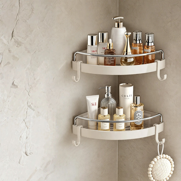 Dreieck-Eckregal für Badezimmer, Kunststoff und Aluminium
