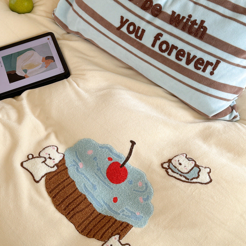 Milchfleece-Bettwäsche-Set, Cartoon-Design, extra warm