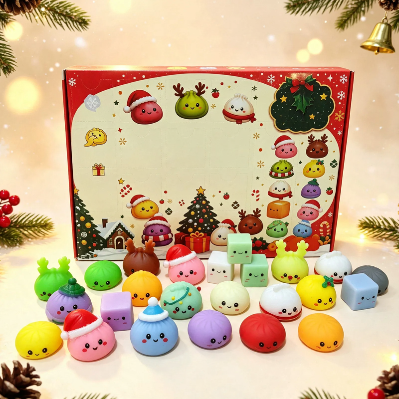 Weihnachts-Adventskalender mit 24 Überraschungs-Quetschspielzeugen
