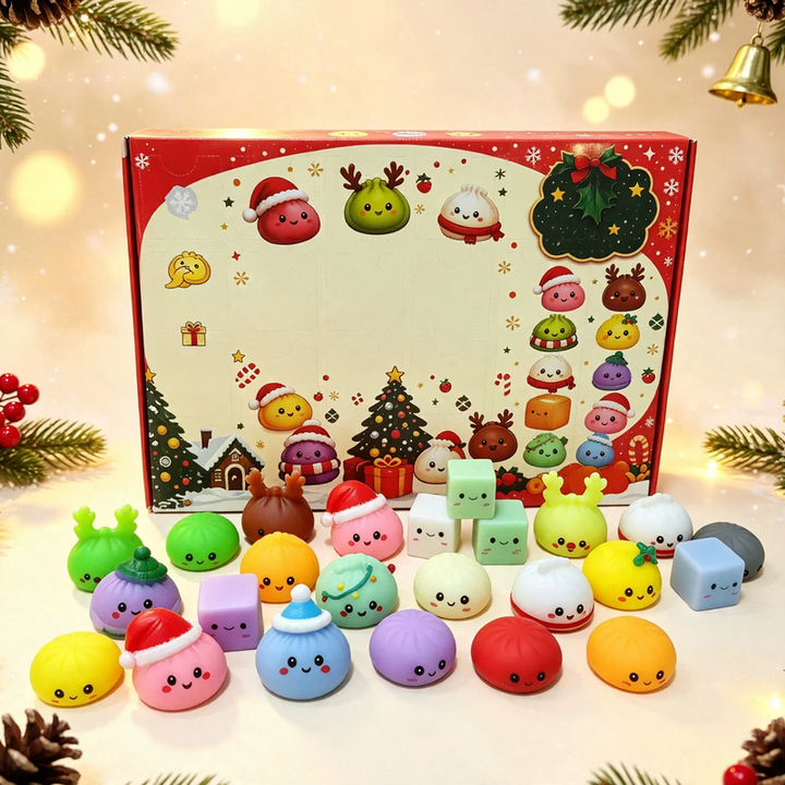 Weihnachts-Adventskalender mit 24 Überraschungs-Quetschspielzeugen
