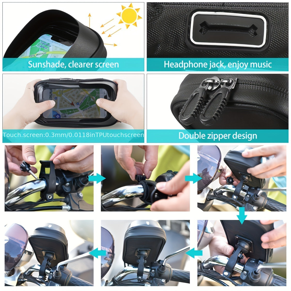 Wasserdichter Handyhalter für Fahrrad und Motorrad – 360° drehbar und geeignet für 4,5–6,4 Zoll | Karnz
