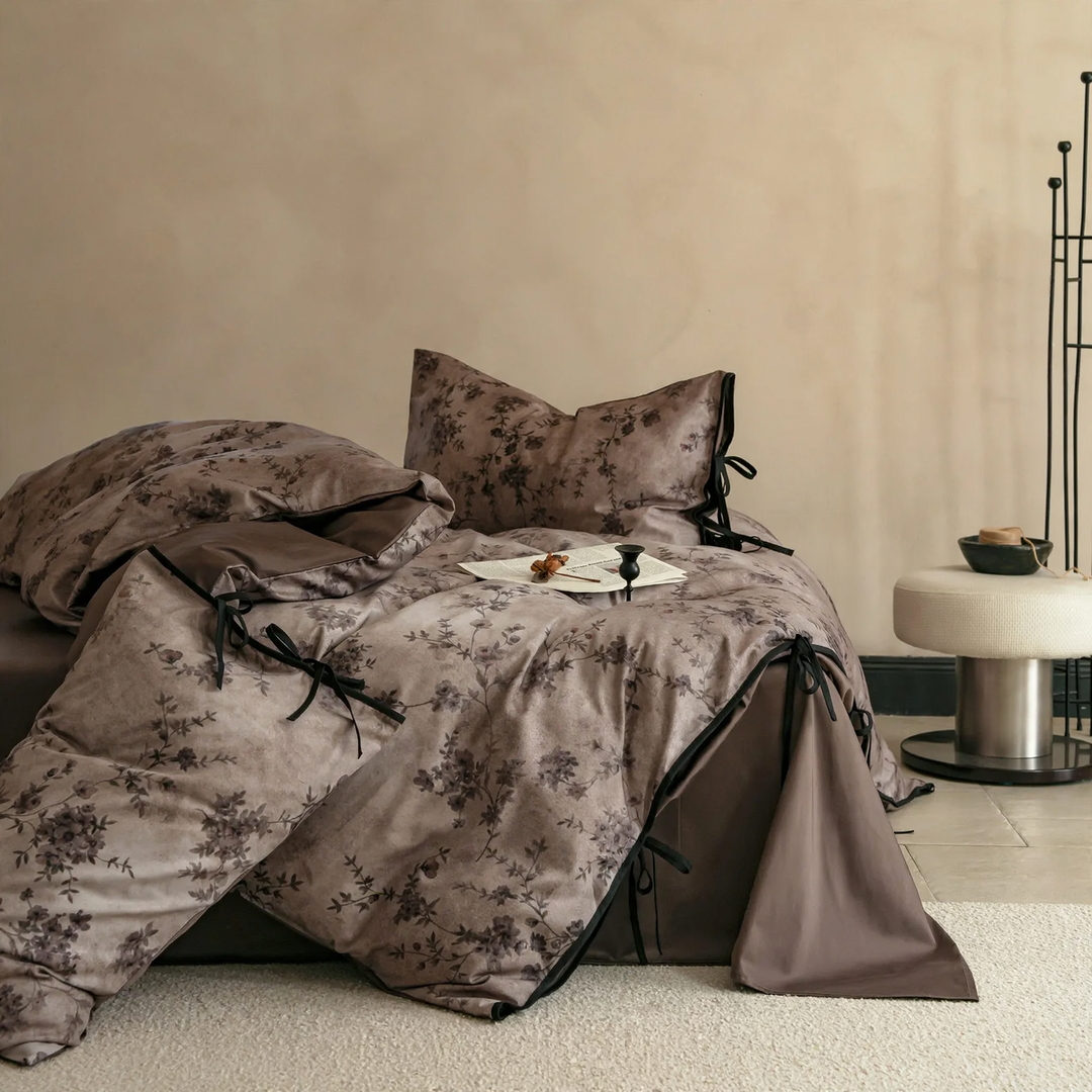 Baumwoll-Bettwäsche-Set, Blumenmuster, Satin-Webart