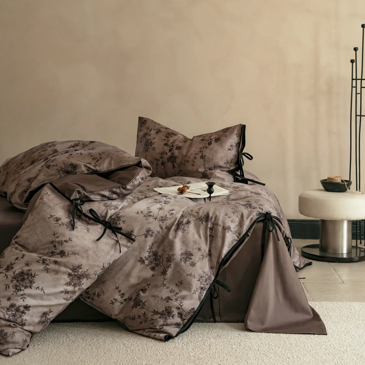 Baumwoll-Bettwäsche-Set, Blumenmuster, Satin-Webart