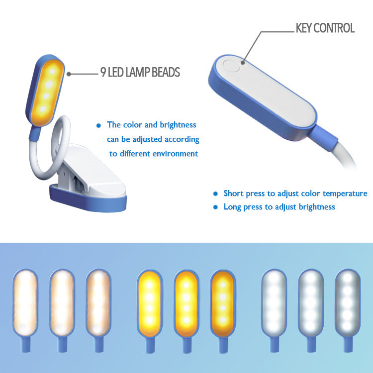 LED-Klemmleuchte für Bücher, USB-aufladbar