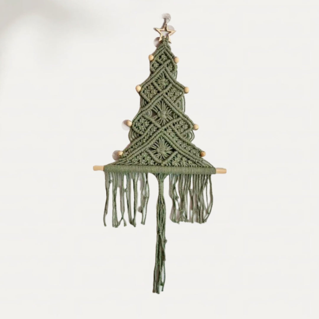 Handgefertir Weihnachtsbaum-Wandbehang aus Baumwollseil