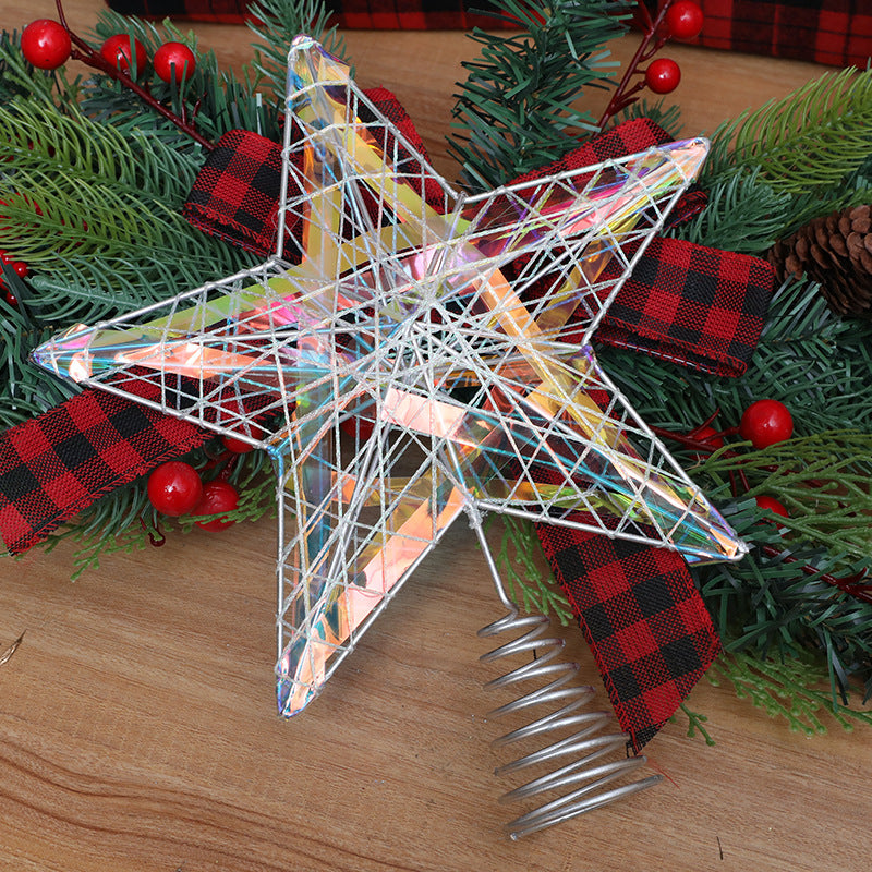 Weihnachtsbaum-Stern aus Eisen mit Licht und Bändern