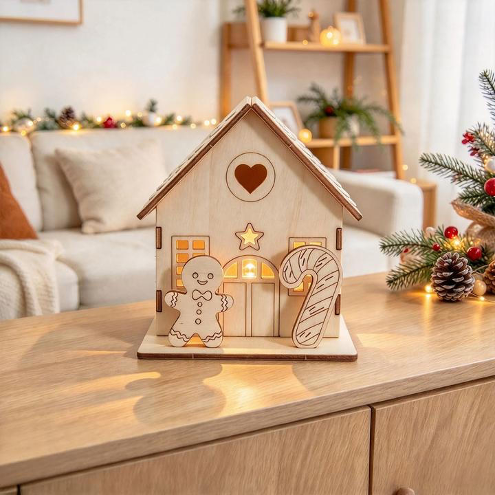 Beleuchtetes Holz-Weihnachtshaus, DIY-Bausatz