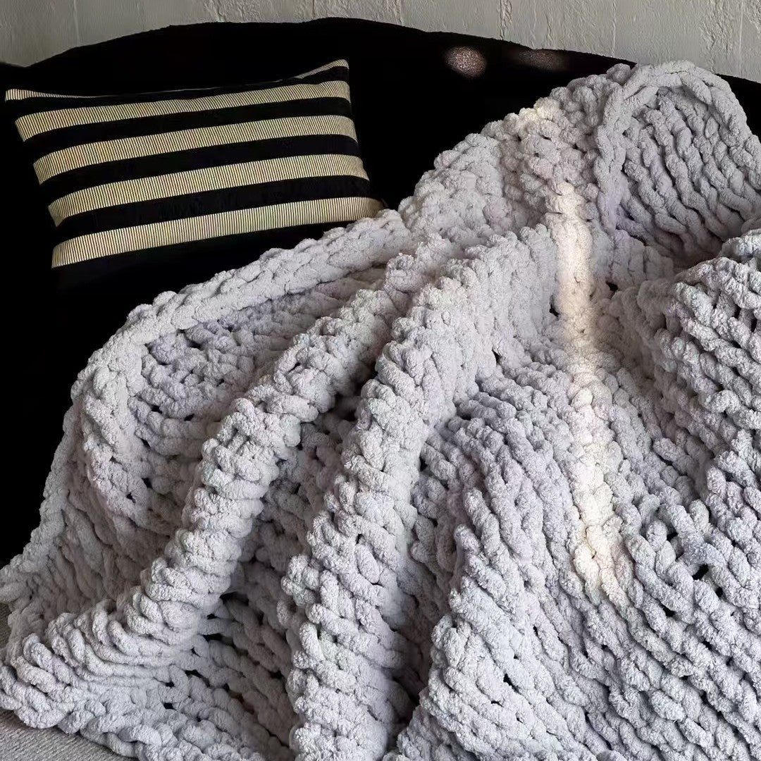 Strick-Sofadecke im nordischen Stil, Chenille, 130x160cm