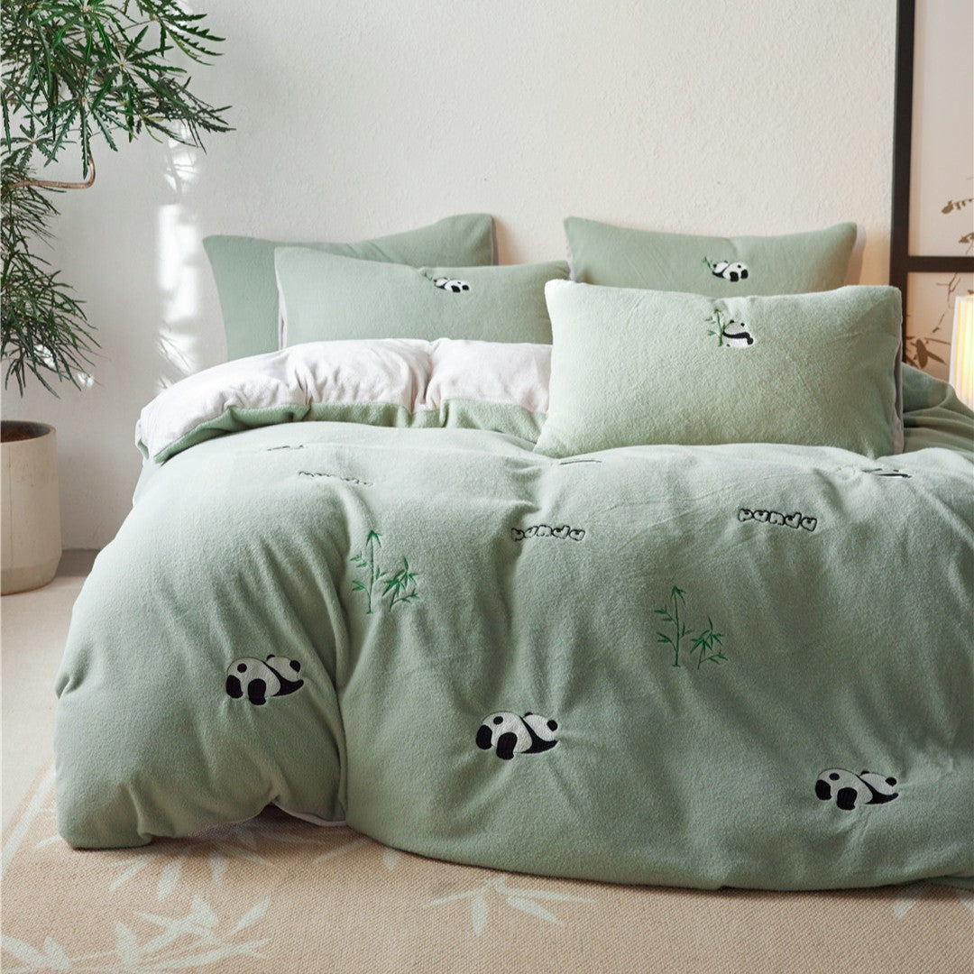Panda-Bettwäsche-Set, Milchfleece, 4-teilig, winterwarm