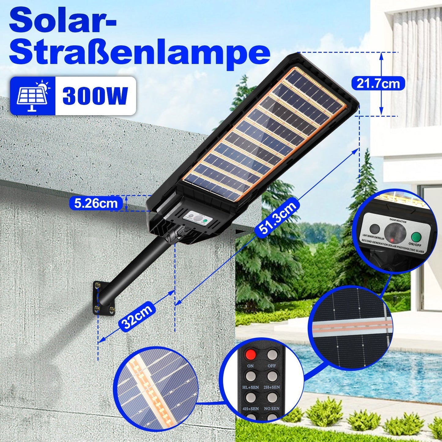 Solarlampe Straßenlaterne mit Bewegungssensor 300W/400W | Karnz