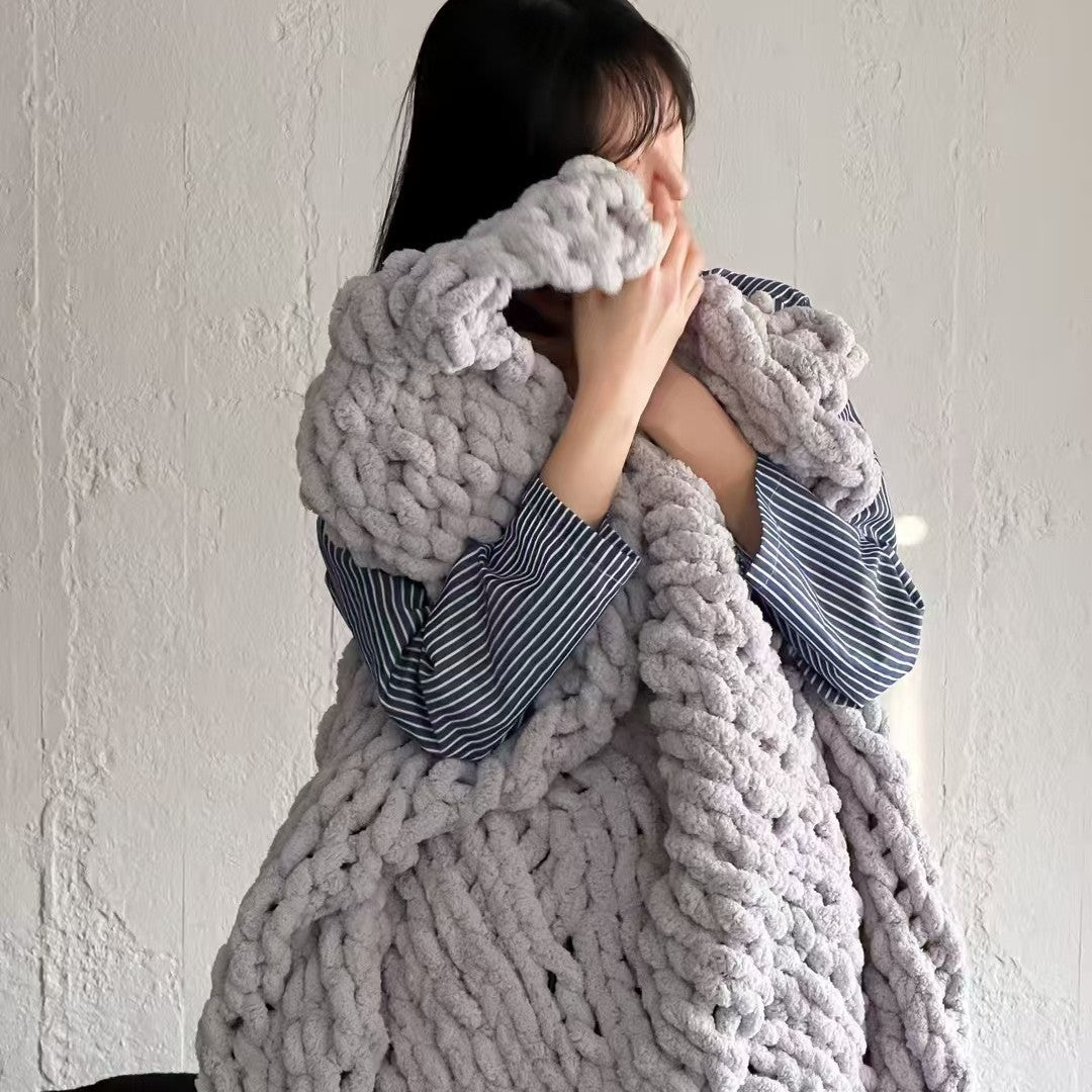 Strick-Sofadecke im nordischen Stil, Chenille, 130x160cm