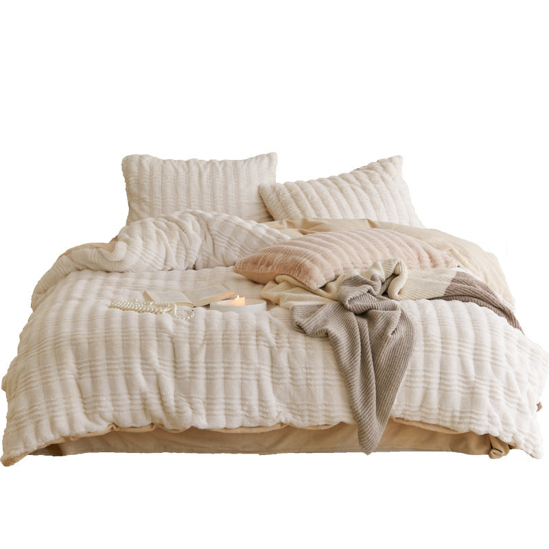 Modernes Milchfleece-Bettwäsche-Set, 4-teilig, winterwarm