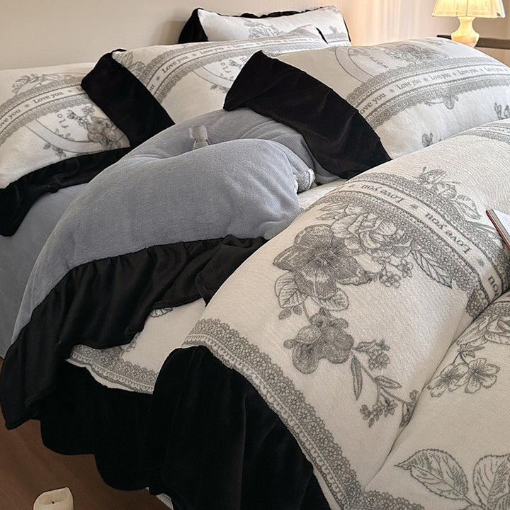 Milchfaser-Fleece Bettwäsche-Set, französischer Stil, mit Spitze