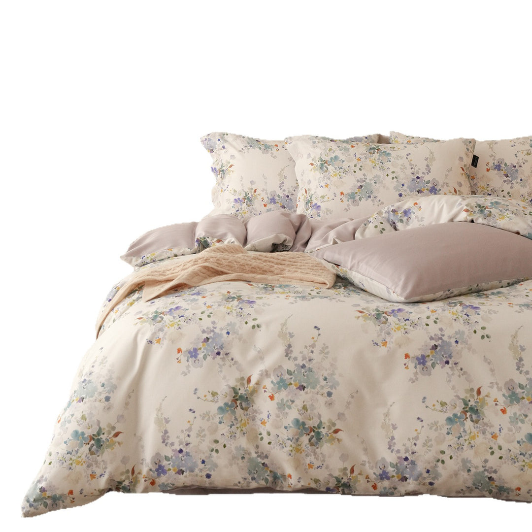 Flausch-Bettwäsche-Set, 4-teilig, Herbst/Winter, Blumenmuster
