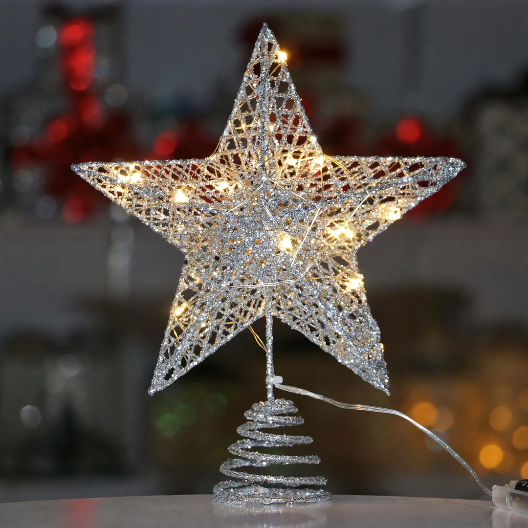 Beleuchteter Weihnachtsbaum-Spitzenstern aus Eisen mit Glitzer