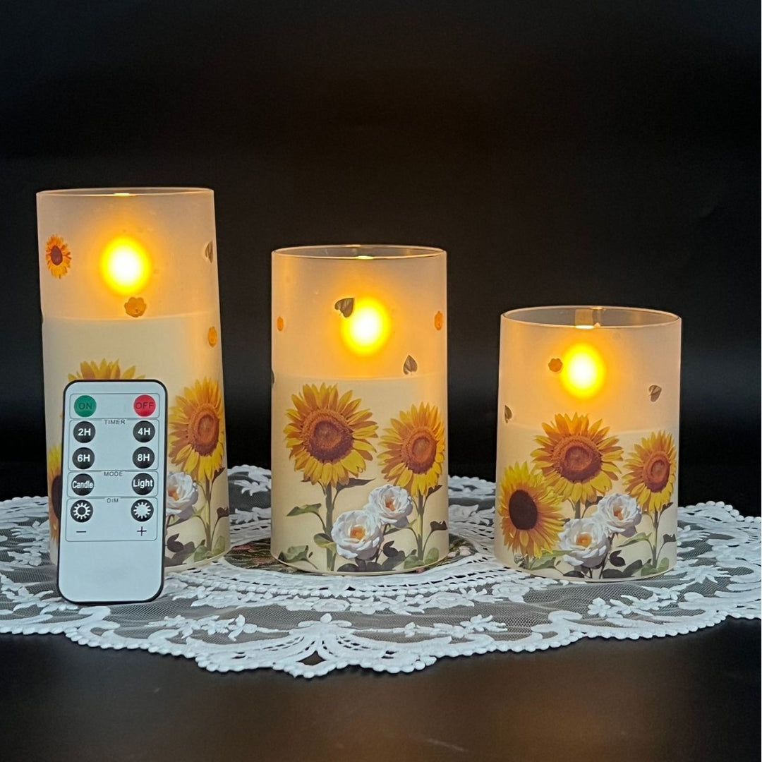 LED-Kerzen-Set mit Sonnenblumen-Motiv