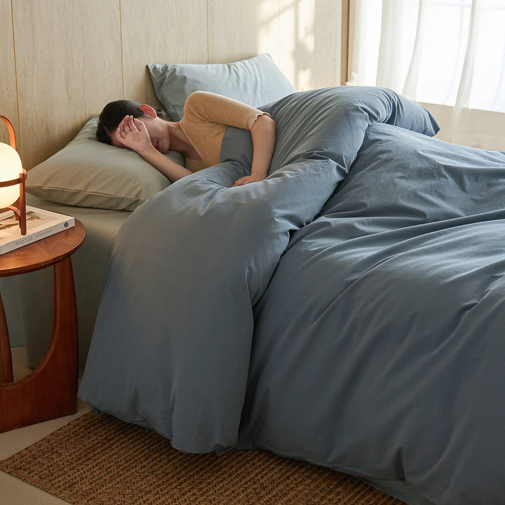 Langstapel-Baumwoll-Bettwäscheset, sandgewaschen