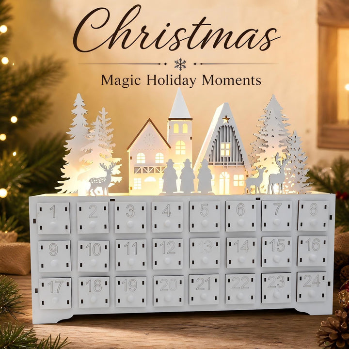 Holz-Adventskalender, Dorf-Design, 24 Fächer