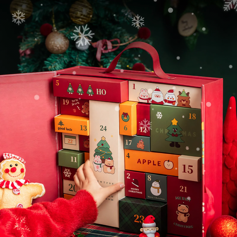 Weihnachts-Adventskalender-Geschenkbox, 24 Fächer, Stoff